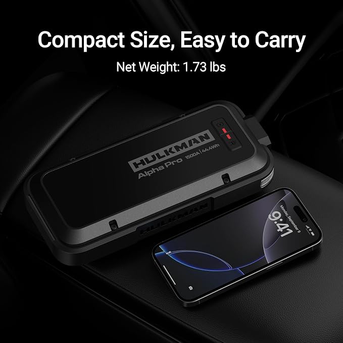 Hulkman Alpha Pro Solid Black, 1500A 44.4Wh Car Jump Starter Portable, - Image 8