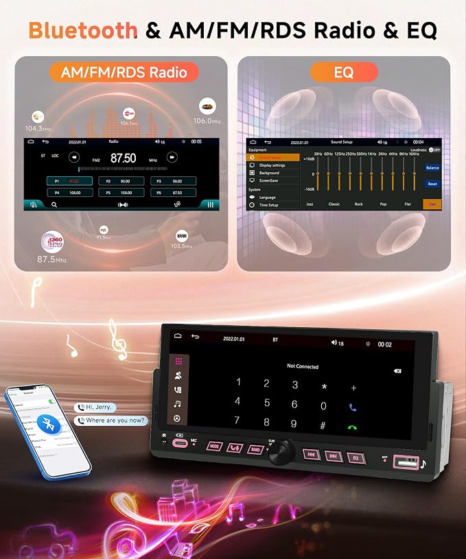 Car Stereo Single Din Wireless Carplay 6.86 inch Touch Screen Android Auto - Image 5