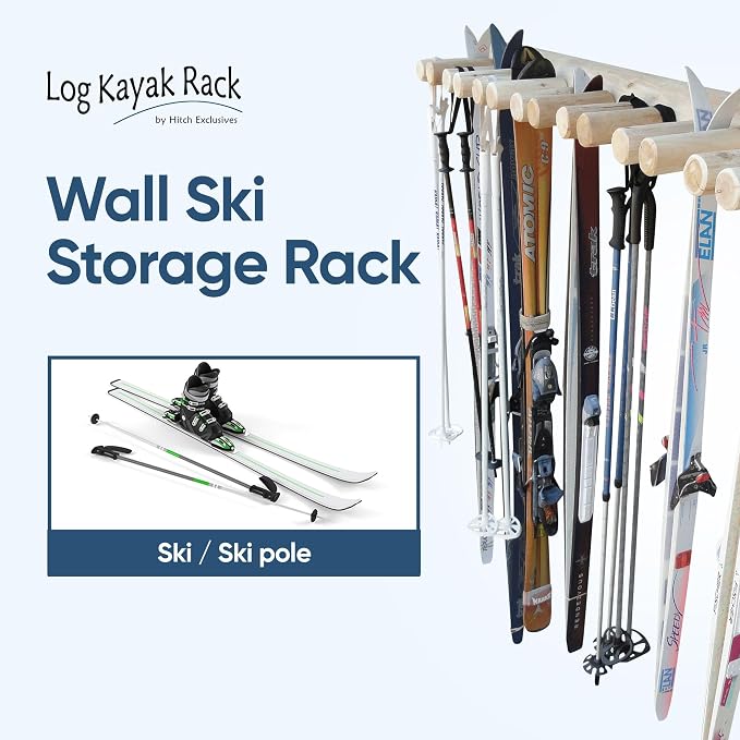 14-Place Log Ski Rack Wall Mount, Indoor Ski Storage Rack - Image 4