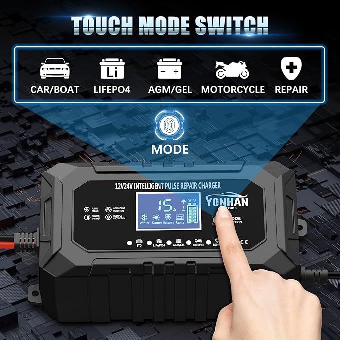 YONHAN 15-Amp Battery Charger LiFePO4 Trickle Car Battery Charger 12V 24V - Image 4