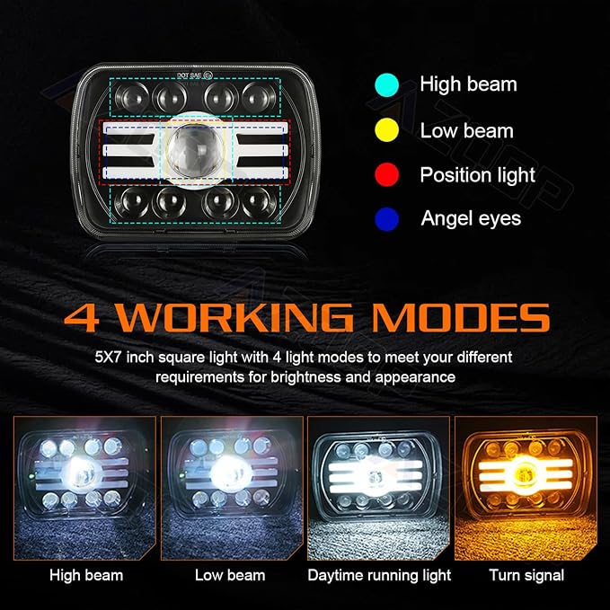 5x7 7x6 Inch LED Headlights, H6054 80W Headlights, Turn Signals, DOT Approved - Image 3