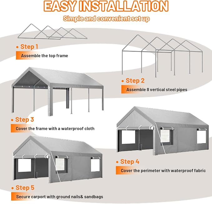 Auraway Carport 12'x20' All-Season Portable Garage Carport, Heavy-Duty - Image 8