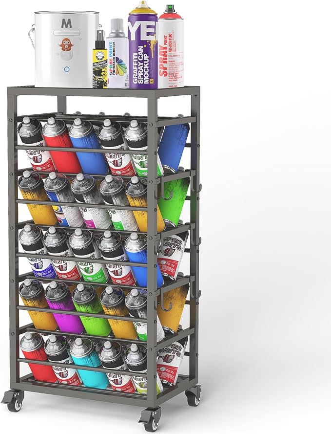 50 Spray Paint Storage Holder, Rolling Spray Can Storage Rack, Heavy Duty Paint by Gtouse