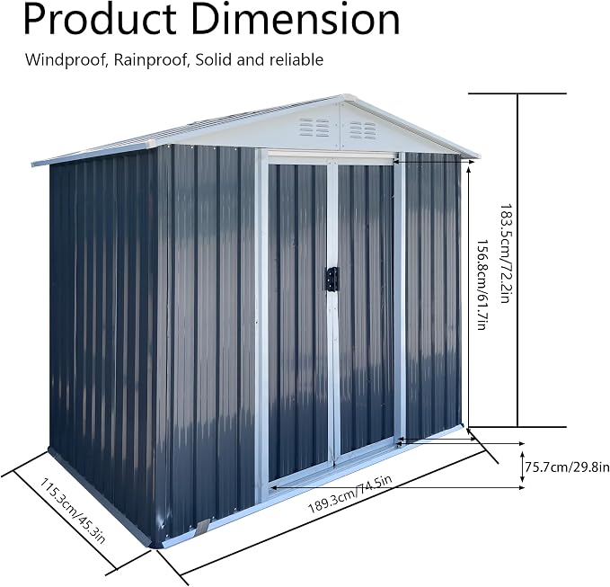 6x4 FT Outdoor Metal Storage Shed, Waterproof Outside Garden Sheds w/Lockable - Image 3