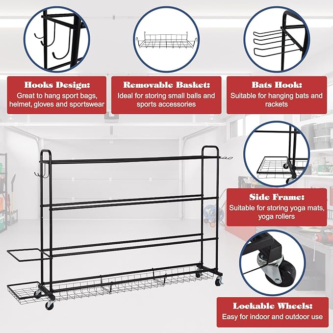 Basketball Rack, Shooting Training Rolling Ball Stand, Garage Organizer - Image 4