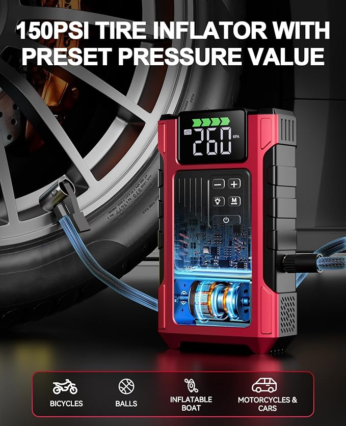 4000A Car Jump Starter with Air Compressor, Portable Charger Jumpstart 12V - Image 3