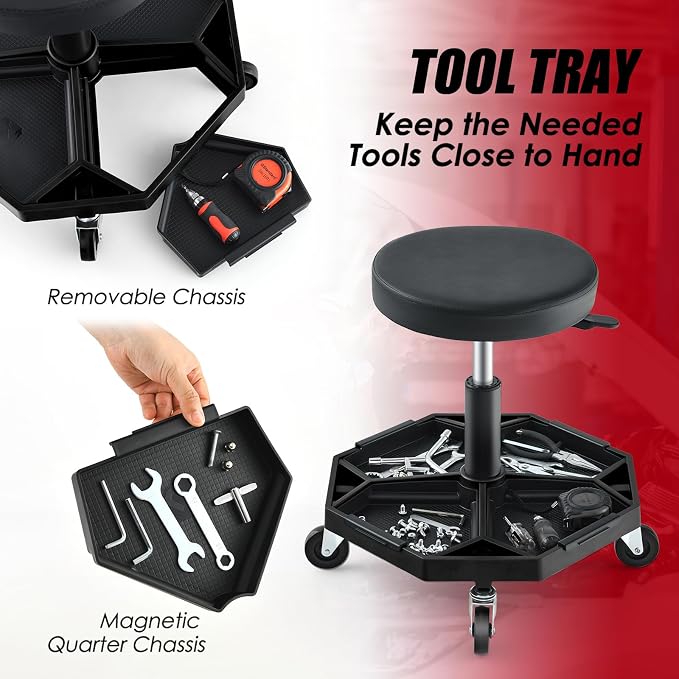 IRONMAX Rolling Mechanic Stool, Adjustable Shop Stool Creeper Seat - Image 4