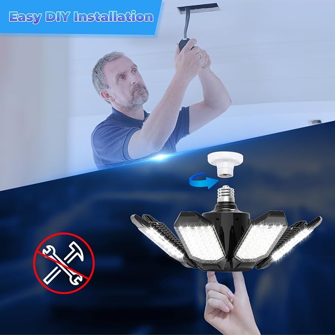 Garage Lights - Super Bright 250W LED Garage Ceiling Light w/ 8 Deformable - Image 5