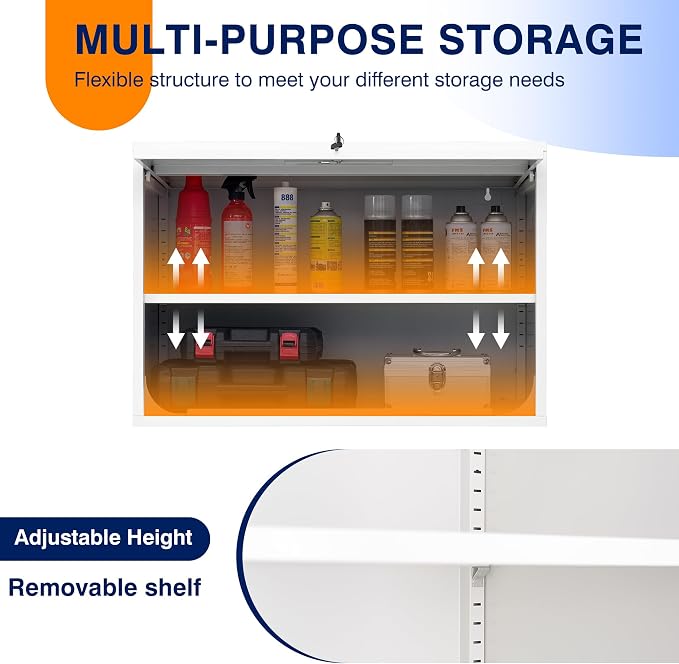 Yizosh Metal Wall Cabinet with Doors and Shelves, Floating Storage Unit - Image 5