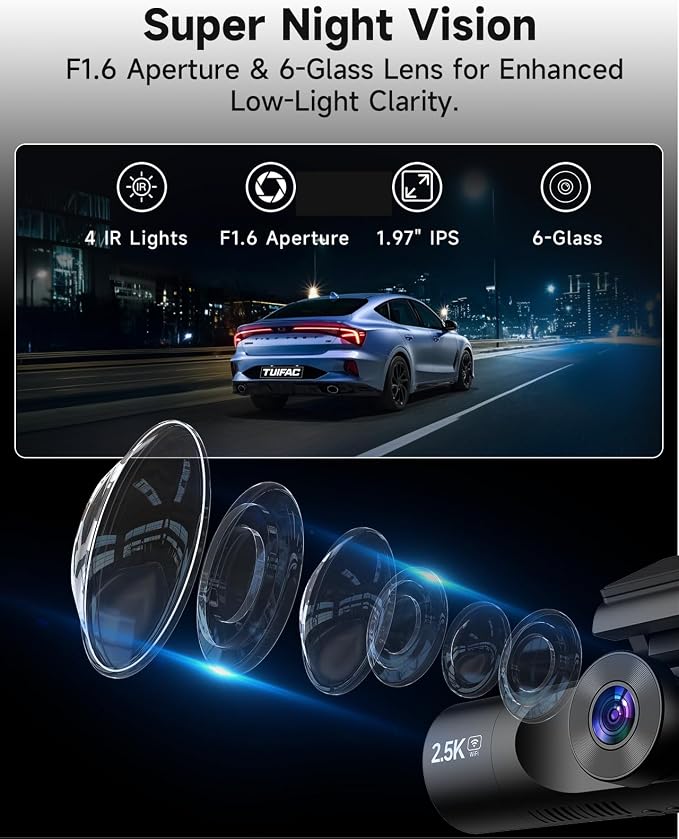 3 Channel Dash Cam, Dash Camera 2.5K Front and Dual 1080P Inside/Rear - Image 5