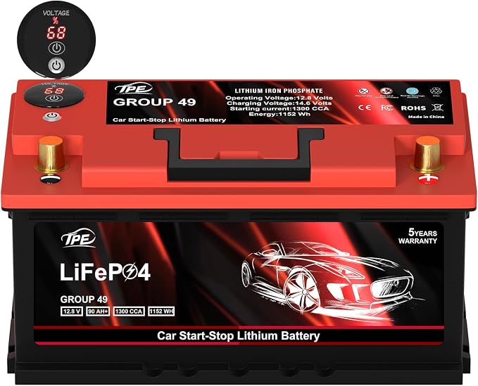TPE Car Start-Stop Lithium Battery GROUP 49 12V 90AH Car Battery by TPE