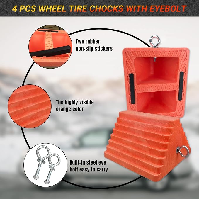 Premium 4 pcs Heavy Duty Wheel Tire Chocks, Vehicle Chocks - Image 3