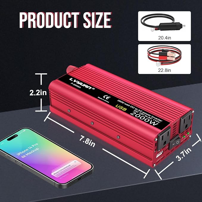 Car Vehicle Power Inverter 800W/2000WDC-AC 12V-110V Converter Power Supply - Image 6