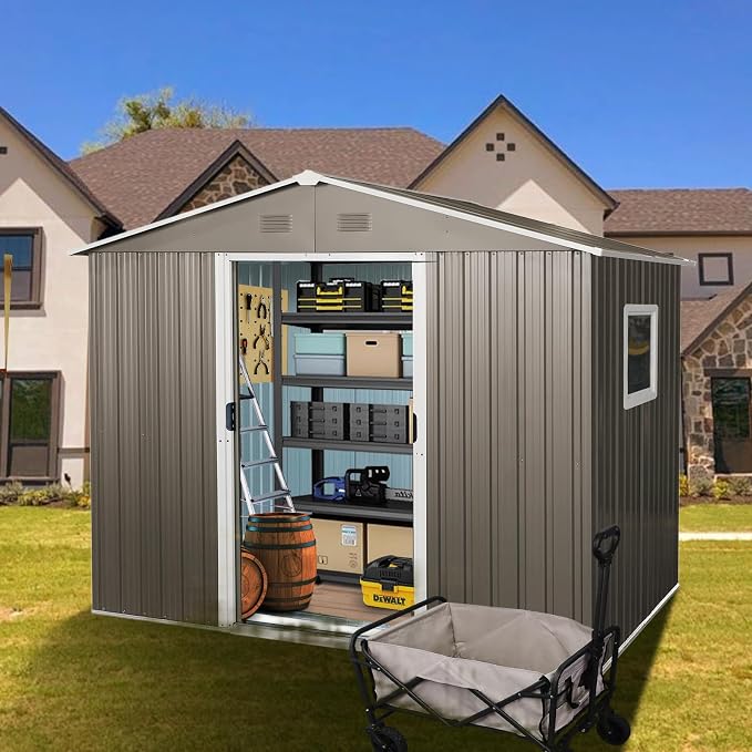6x8 FT Outdoor Storage Shed, Metal Garden Shed - Image 2