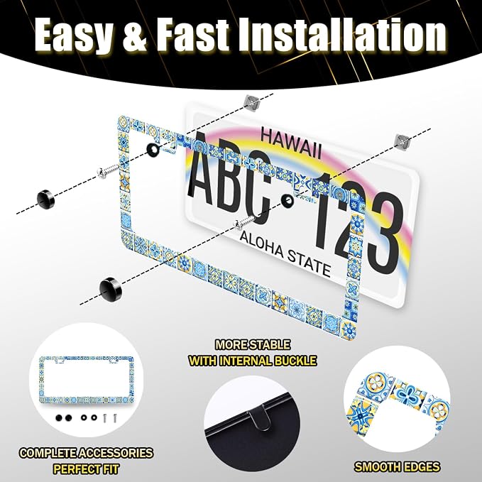 Blue White Mexican Tiles License Plate Frame Boho License Plate Holder - Image 7