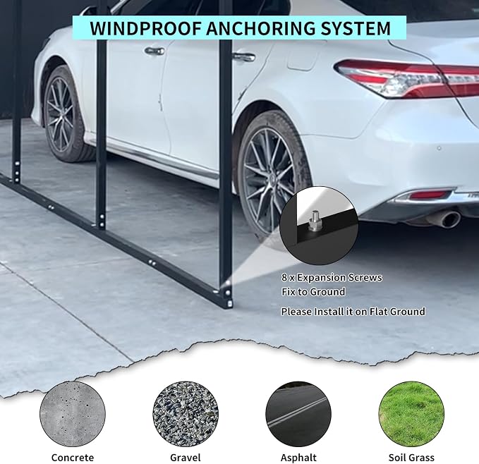 12x20 FT Metal Carport, Heavy Duty Car Port Canopy - Image 5