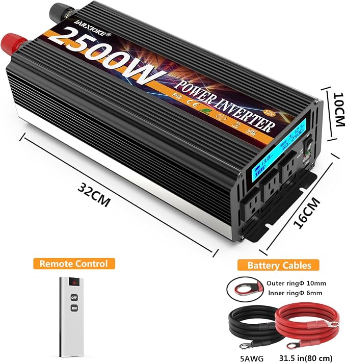 2500W Power Inverter 12V DC to AC 110V/120V 5000W Converter 3 sockets car - Image 6