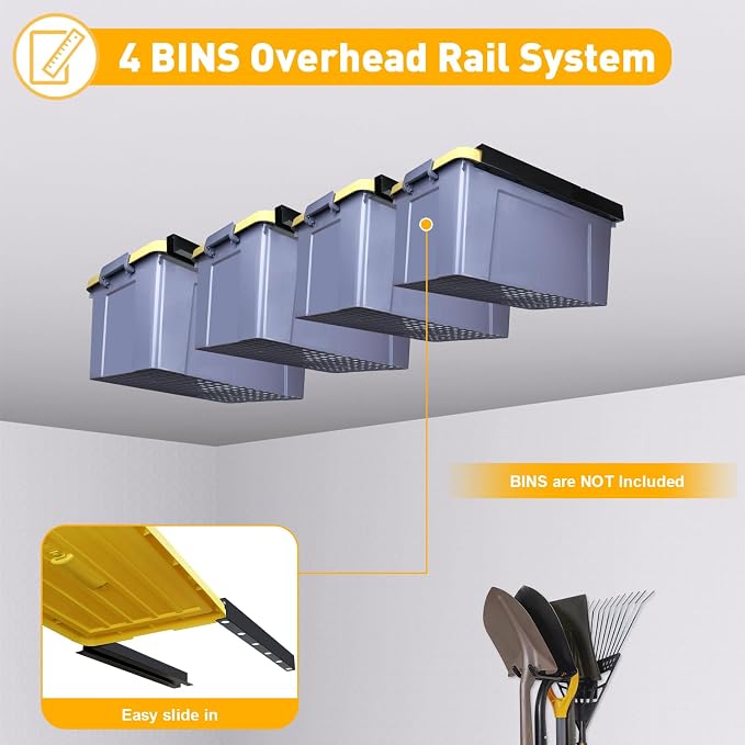 TOPOWN Overhead Garage Ceiling Bin Storage Rack, Heavy Duty Tote Slide Garage - Image 3