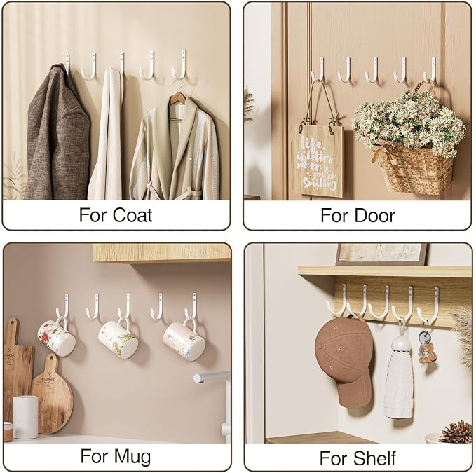 10-Pack Wall Hooks for Towel/Coat - 22LB Heavy Duty Metal Hanger Wall Mount - Image 6