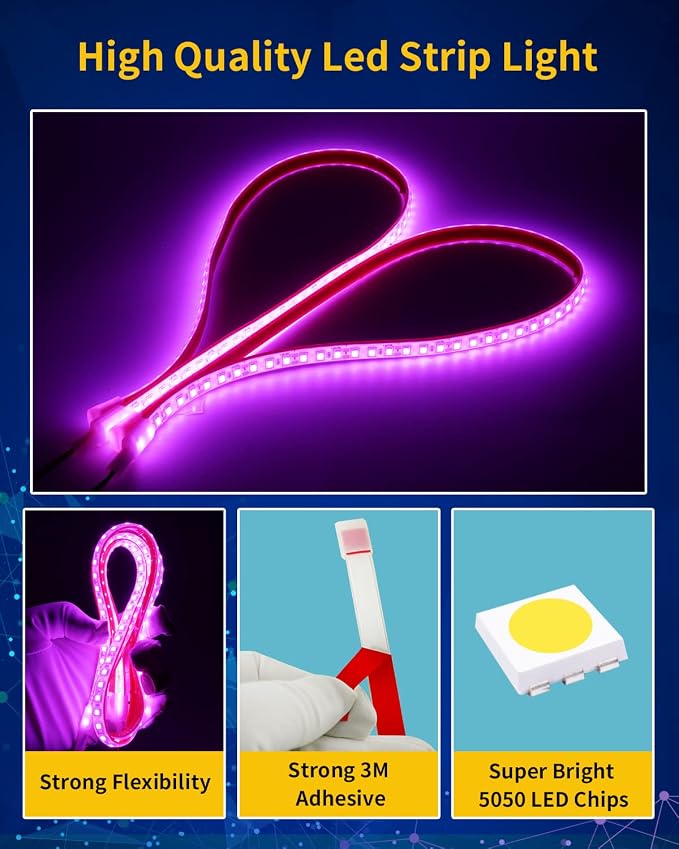 Pink Led Strip Lights, 24inch 12V Interior Light Strip IP68 Waterproof Cuttable - Image 6