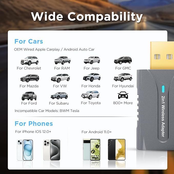 2in1 CarPlay Android Auto Wireless Adapter, Mini Car Play Cars Stick, Fast Auto - Image 7