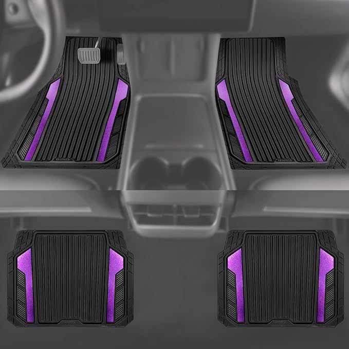 CAR PASS Heavy Duty Rubber Car Mats Metallic, Aluminum Film All Weather Floor - Image 5