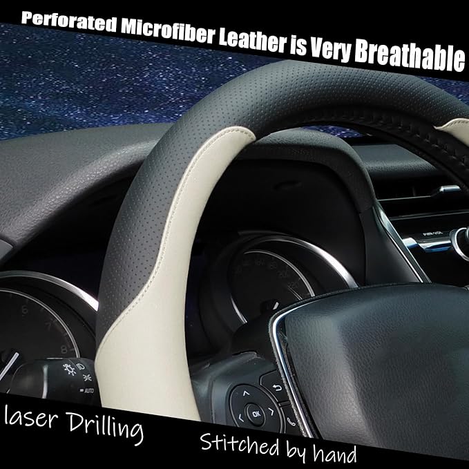 Steering Wheel Cover Standard Size Medium 14.5-15 inch, Breathable Microfiber - Image 4