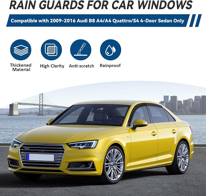 4pcs Front+Rear Smoke Tint Sun/Rain Guard Outside Mount Tape-On Vent Window - Image 2