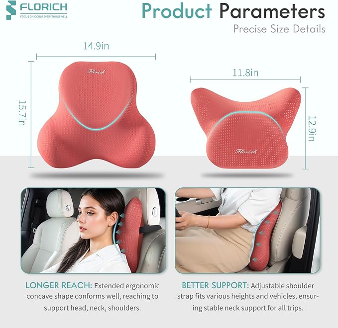FLORICH Car Lumbar Support Pillow and Neck Headrest Pillow - Image 3