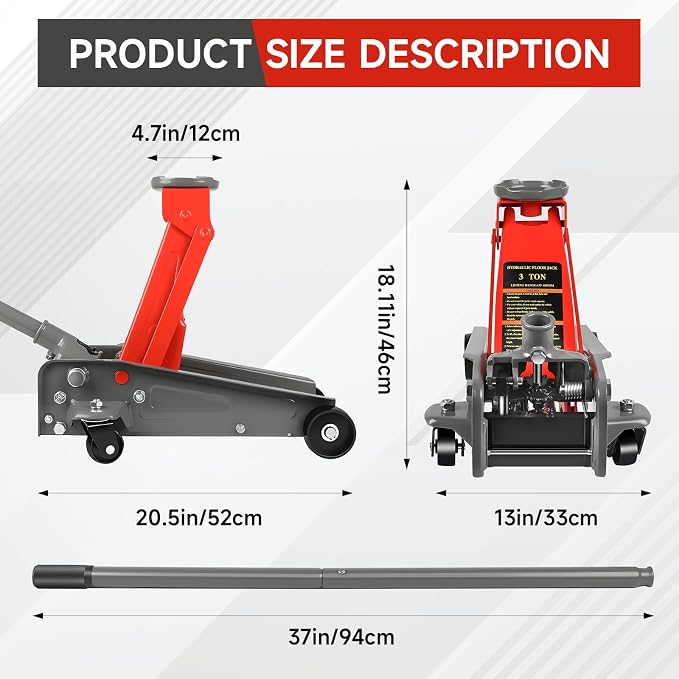 3 Ton Floor Jack, 6600 LBS Heavy Duty Hydraulic Floor Jack, Lift Range:5.31'' - Image 2