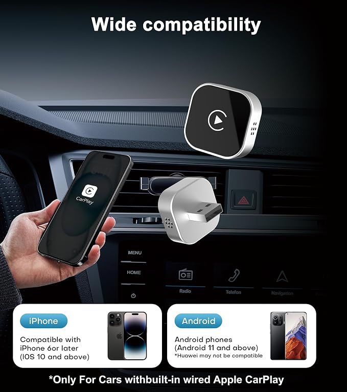 CarPlay Wireless Adapter, Plug-and-Play, Supports CarPlay+Android Auto - Image 5