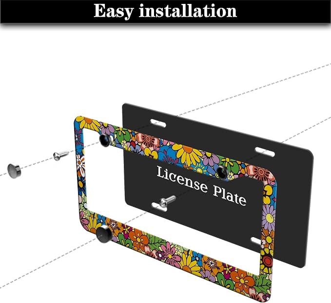 License Plate Frames Multicolor Car Plate Frames Abstract Hippie Flowers - Image 7
