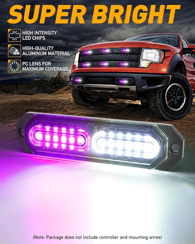 HLauto 1200T Emergency Strobe Grille Lights: 8pcs 12 LED Sync Feature Safety - Image 2