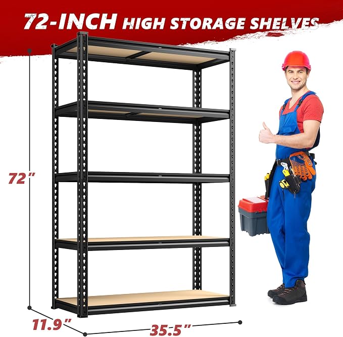 REIBII 2020LBS Storage Shelves 5 Tier Garage Shelving Heavy Duty Adjustable - Image 3