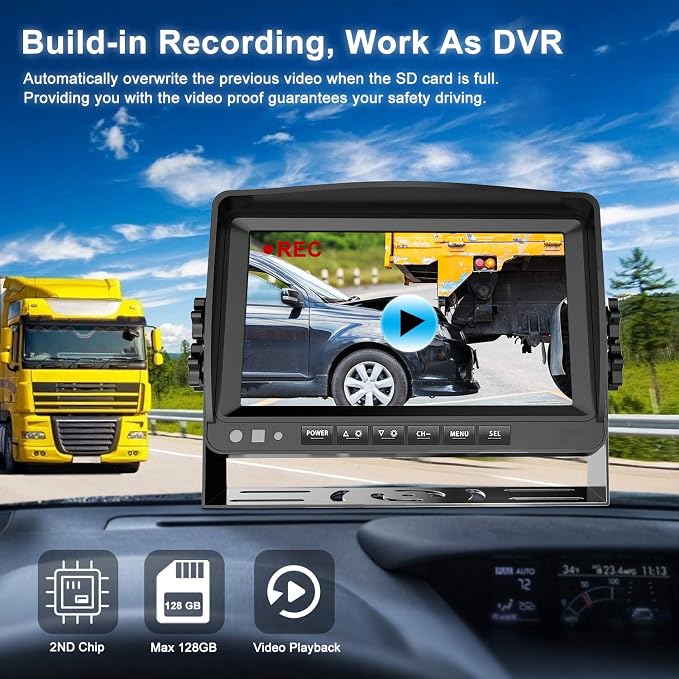 Fookoo HD 1080P 7" Wired Backup Camera System, 7-inch Quad Split Screen Monitor - Image 6