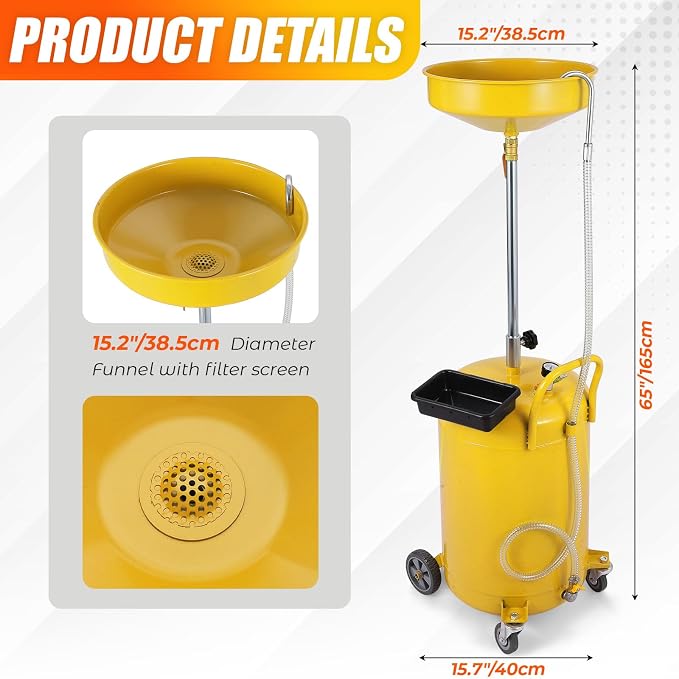 20 Gallon Waste Oil Drain Tank Portable Air Operated Oil Drainer - Image 2