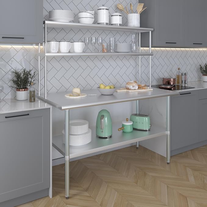 Amgood Stainless Steel Work Table Double Tier Overshelf | Metal Kitchen Prep - Image 5