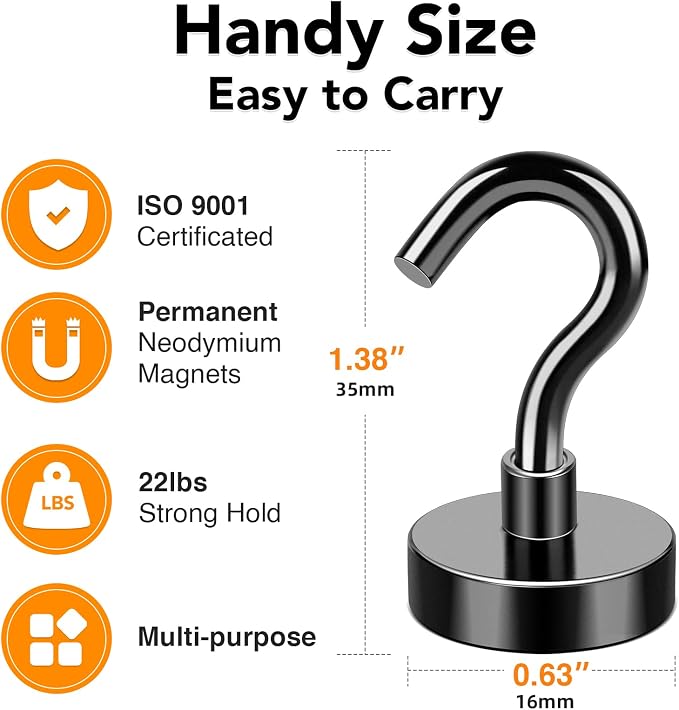 MIKEDE Black Magnetic Hooks Heavy Duty, 28Lbs+ Strong Neodymium Magnets - Image 2