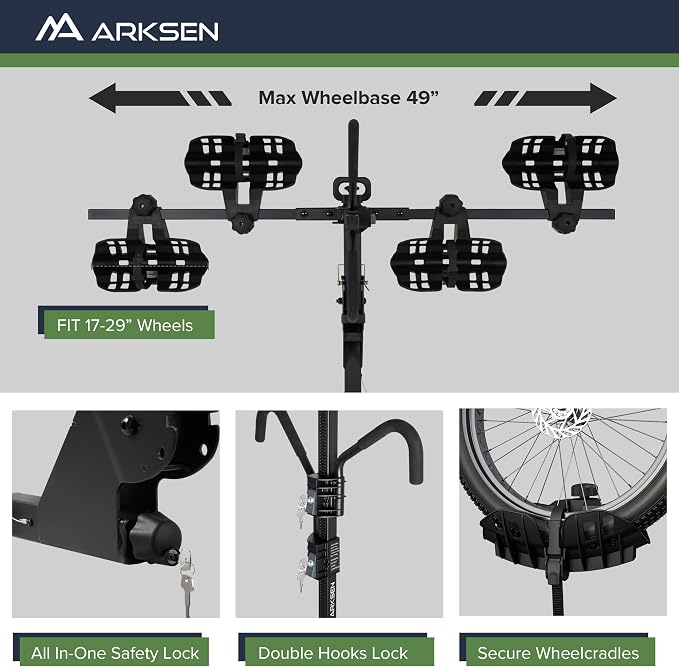 Arksen Electric Bike Rack Hitch, Foldable Quick Release Smart Tilting 2 Ebike - Image 6