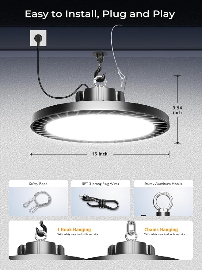 Super Bright 350W UFO LED High Bay Lights 8 Pack | 52500 Lumens 5000K Aluminum - Image 5