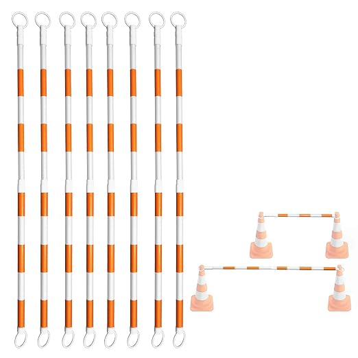 8-Pack Retractable Traffic Safety Cone Bar - 4Ft to 8.8Ft Expandable - PVC by VILNOW