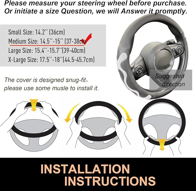 PINCTROT Comfy Grip Steering Wheel Cover, Anti-Slip Design, Universal 14.5-15 - Image 6