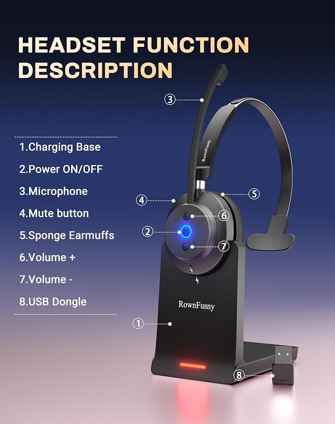 Wireless Headset with Mic for Work, Headset with Microphone for PC, Wireless - Image 9