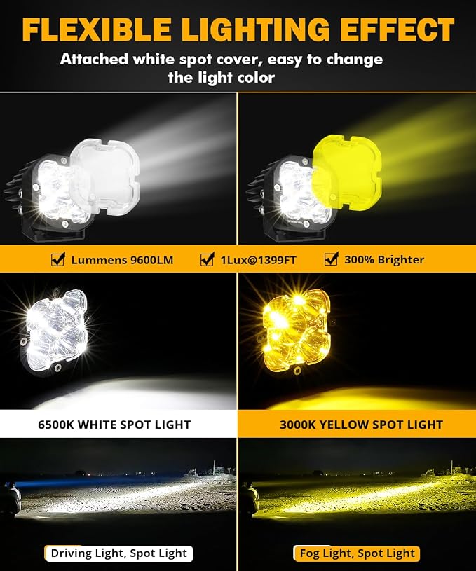 Auxbeam 3 Inch LED Pods, XP-Ultra Series Offroad LED Cube Light, 80W 9600LM - Image 2