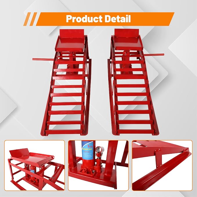 2 Pack Hydraulic Car Ramps 10, 000lbs/5T Capacity Low Profile Car Lift Service - Image 7