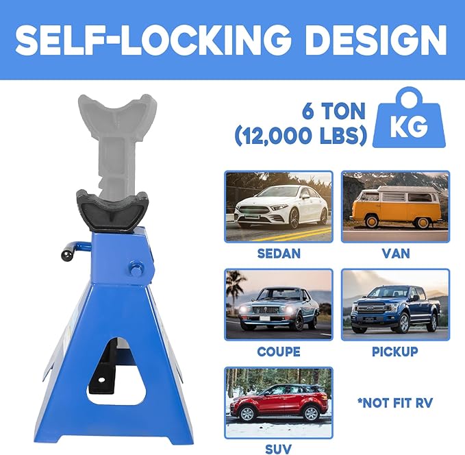 6 Ton Automotive Jack Stands, Heavy Duty Steel Car Lifting Stand - Image 5