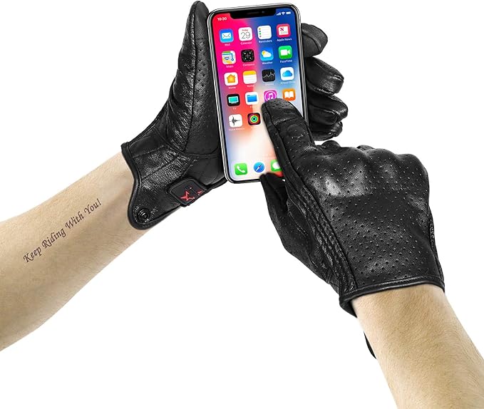 Full finger Goat Skin Leather Touch Screen Motorcycle Gloves Men/Women S - Image 4