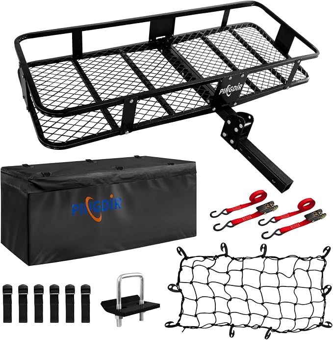 Folding Hitch Mount Cargo Carrier Hitch Rack Basket 60"*21.5"*6" Hauling Weight by PINGDIR