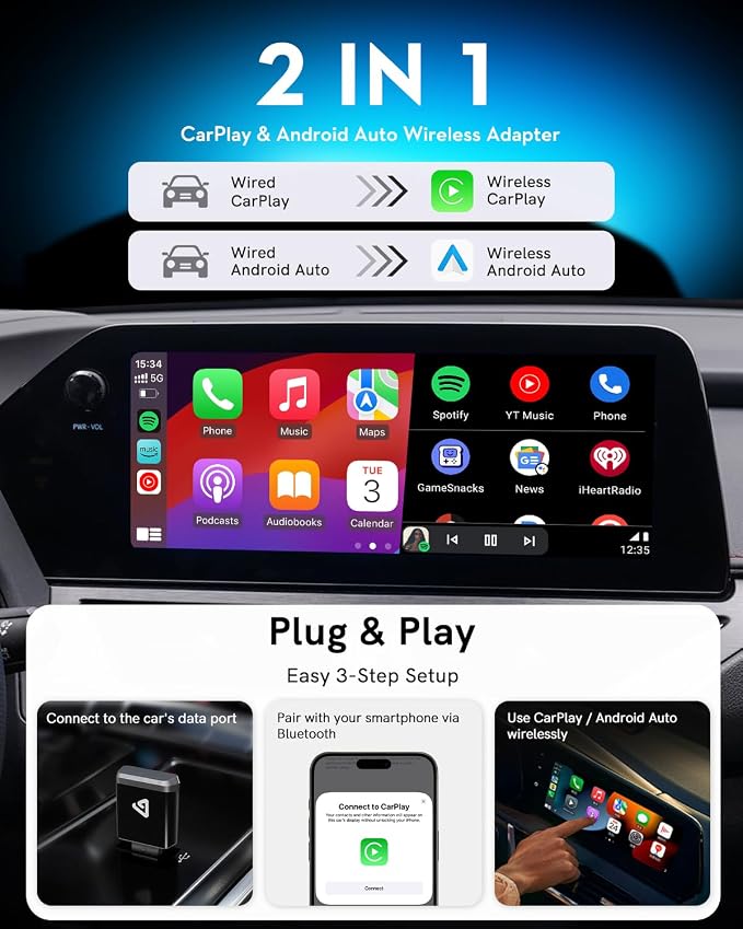 Wireless CarPlay Adapter for Apple iPhone & Android 2025 Upgrade Mini 2-in-1 - Image 2