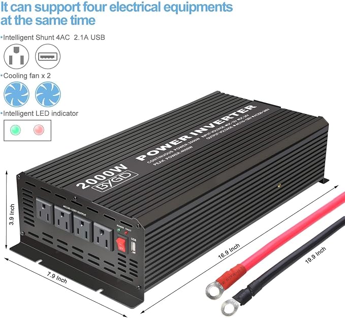 BYGD 2000W Power Inverter 12V DC to 110V AC Inverter Converter - Image 5